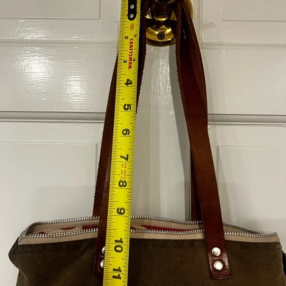 Brown waxed canvas with leather shoulder and crossbody bag - Picture 6 of 9